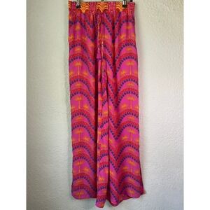 Rose + Olive XS Pink Palm Print Wide Leg‎ Palazzo Pants Bohemian Festival